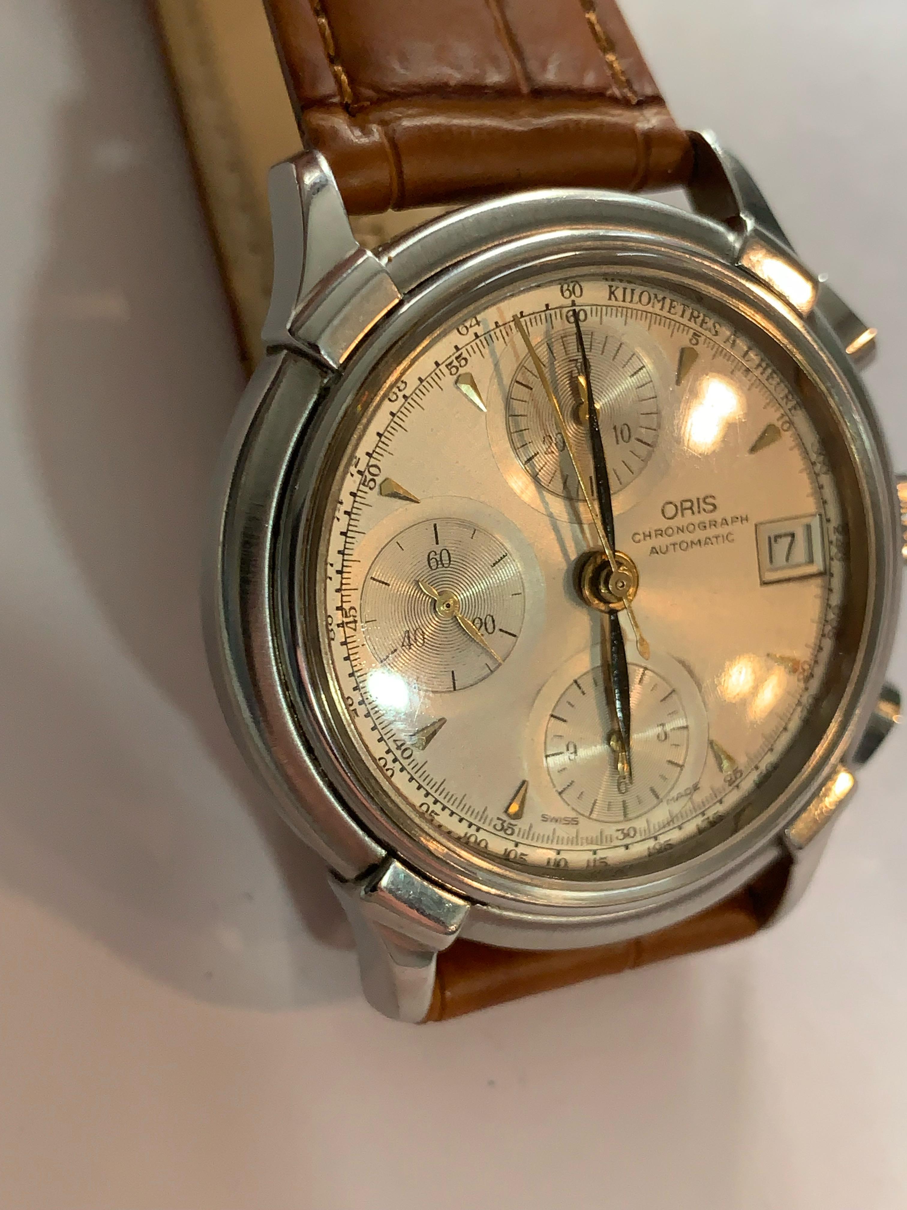 Oris Pilot Chronograph Ref 7397. Case 37mm. Quickset Date. Cal 7750. Yers 1980.