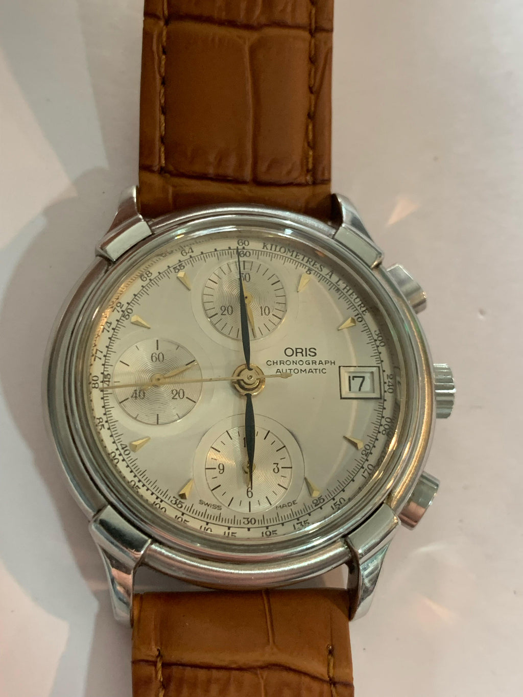 Oris Pilot Chronograph Ref 7397. Case 37mm. Quickset Date. Cal 7750. Yers 1980.