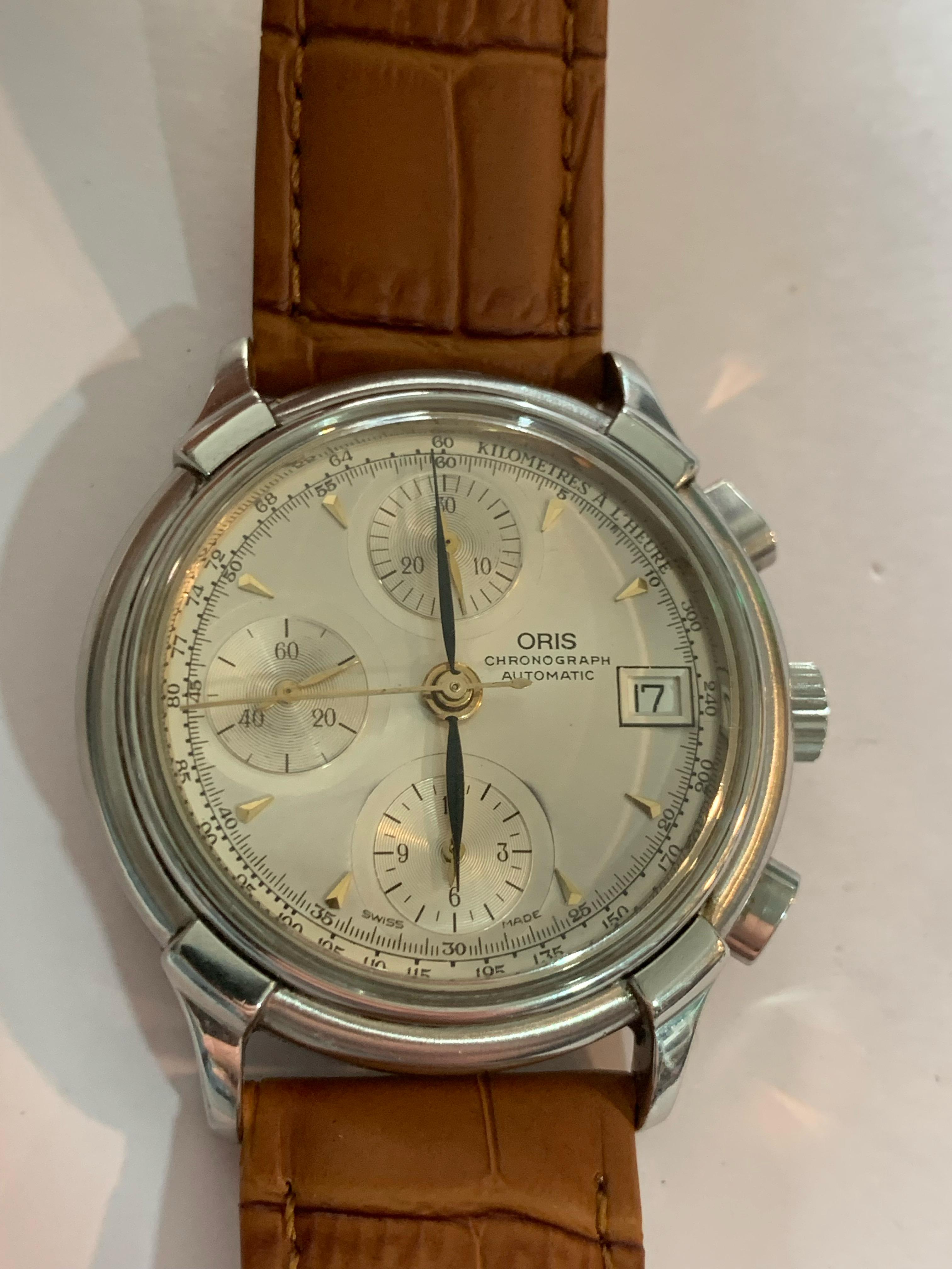 Oris Pilot Chronograph Ref 7397. Case 37mm. Quickset Date. Cal 7750. Yers 1980.