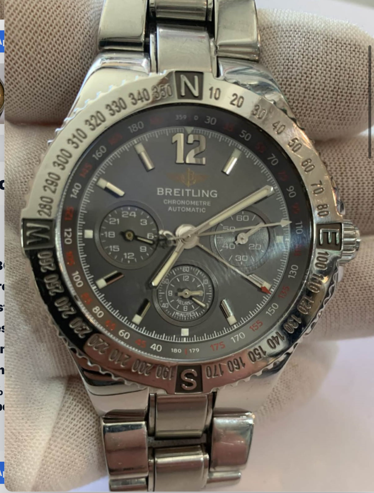 Breitling Hercules – Reference A39362 (Approx. 1992) Note: One chronograph pusher button is missing, but the chronograph mechanism itself works flawlessly.