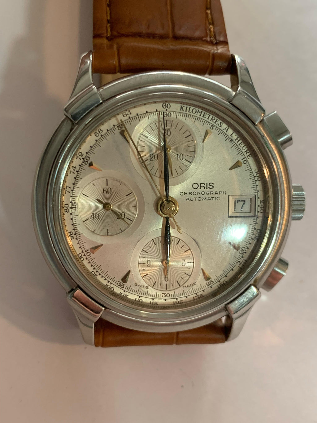 Oris Pilot Chronograph Ref 7397. Case 37mm. Quickset Date. Cal 7750. Yers 1980.