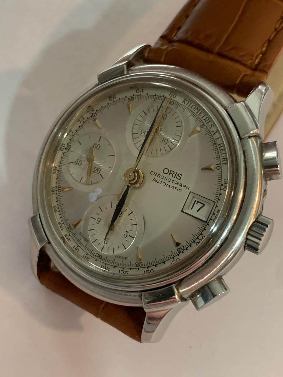 Oris Pilot Chronograph Ref 7397. Case 37mm. Quickset Date. Cal 7750. Yers 1980.