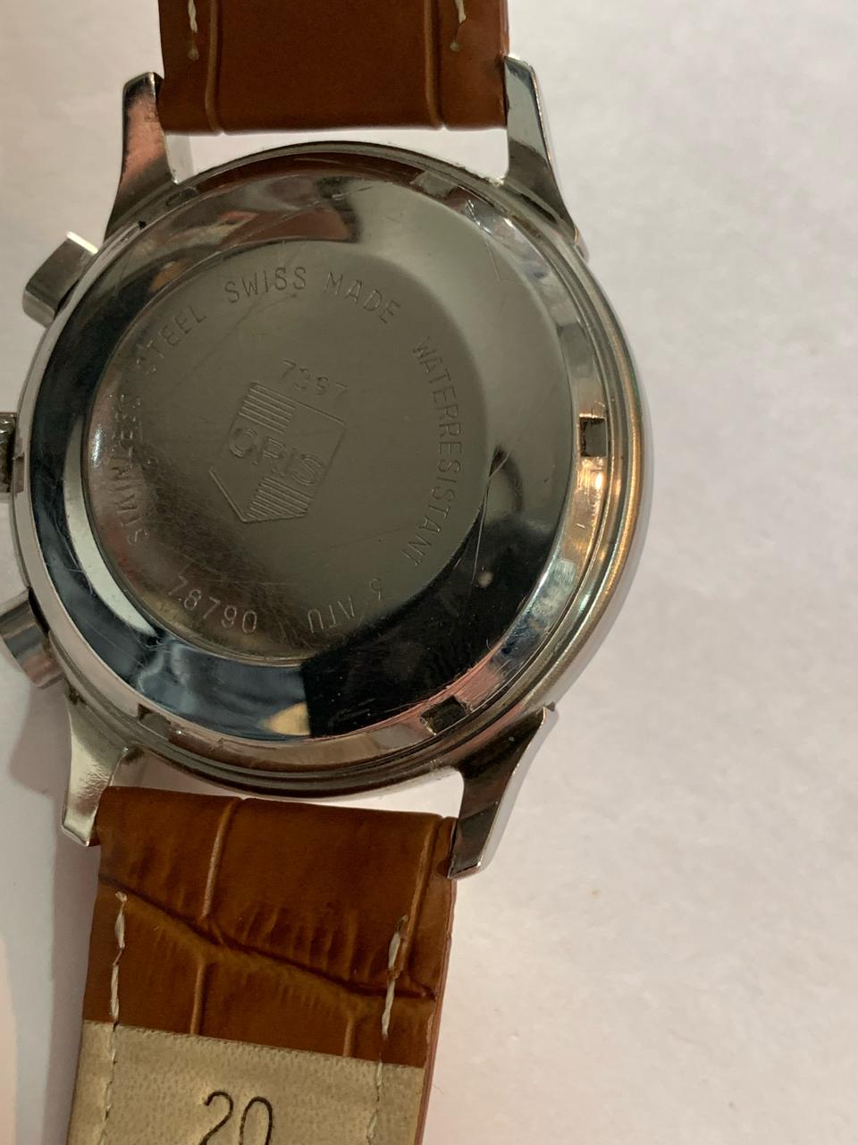 Oris Pilot Chronograph Ref 7397. Case 37mm. Quickset Date. Cal 7750. Yers 1980.