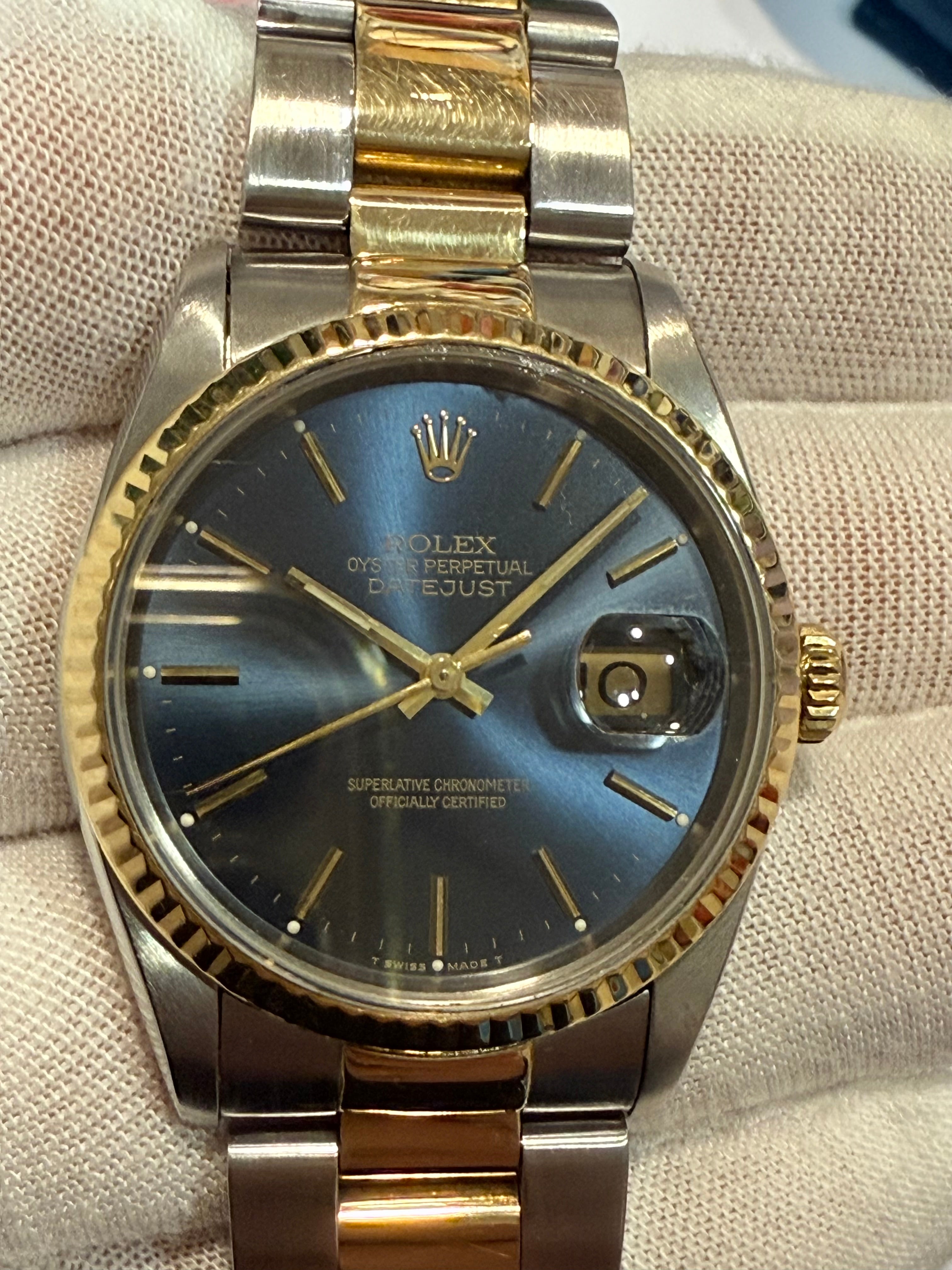 Pre-Owned. Rolex Datejust Automatic Ref. 16233 – Steel & 18k Yellow Gold – Oyster Bracelet 👌⌚
